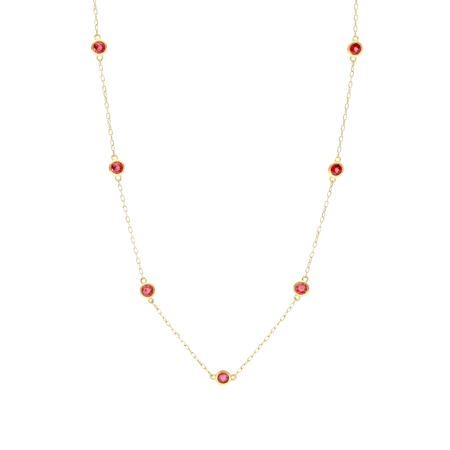 18K Yellow Gold Garnet Station Necklace