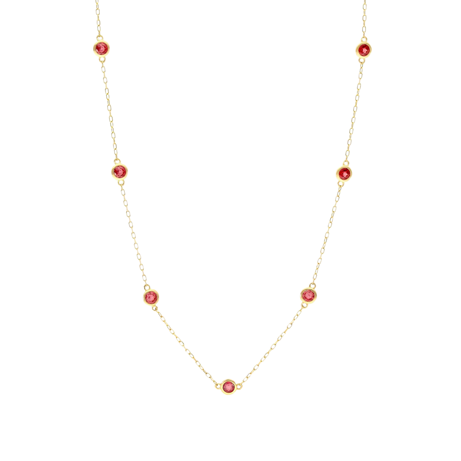 18K Yellow Gold Garnet Station Necklace