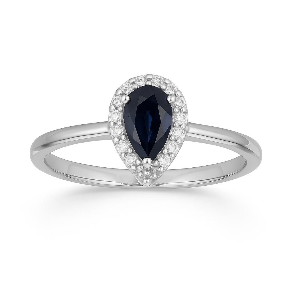 pear shaped blue sapphire and diamond ring