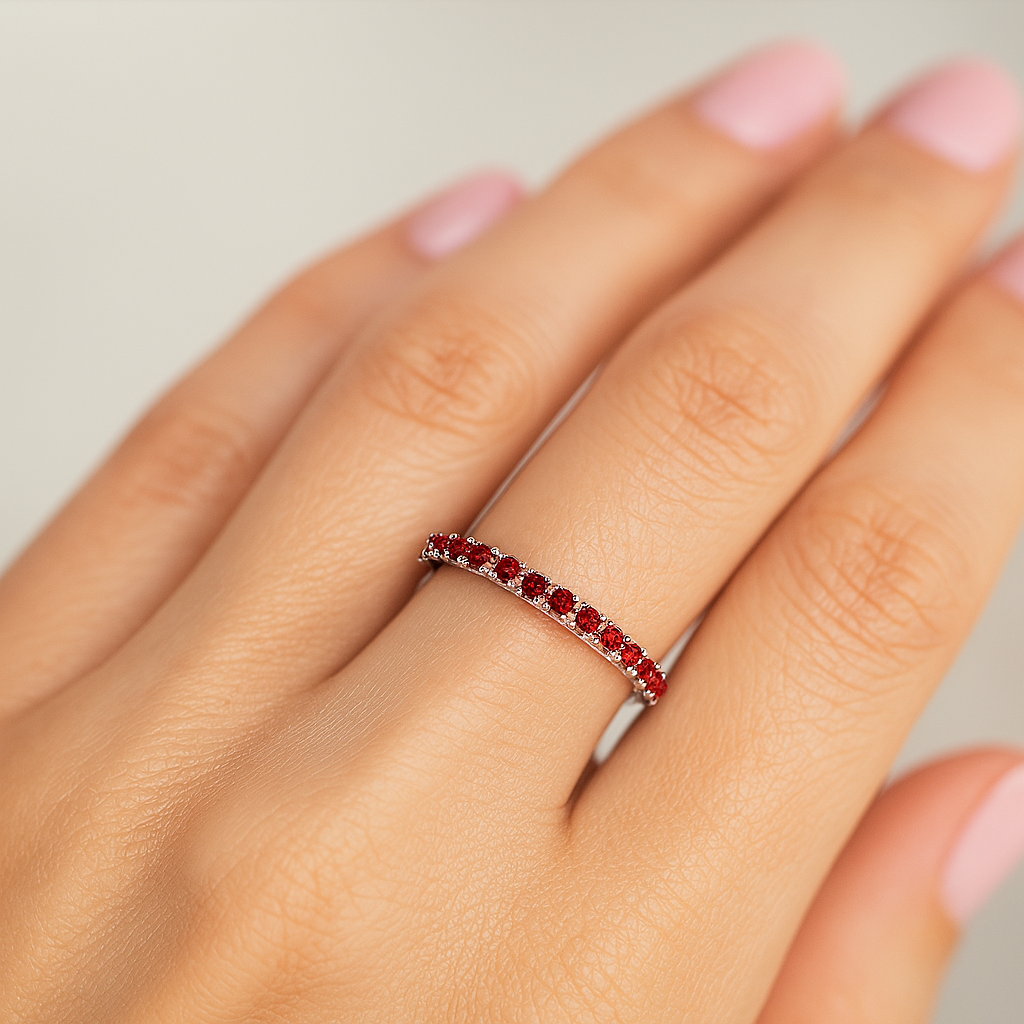 18K White Gold Ruby Eternity Band Stackable Ring