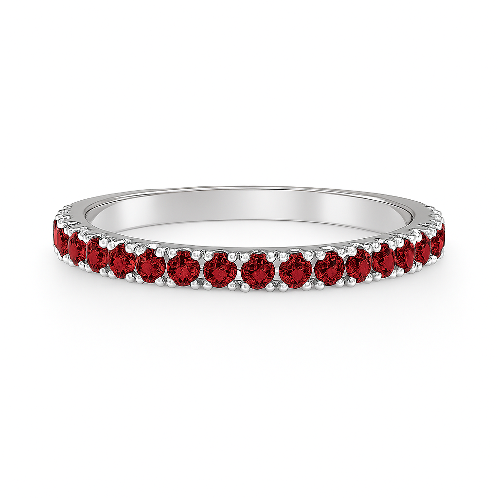 18K White Gold Ruby Eternity Band Stackable Ring