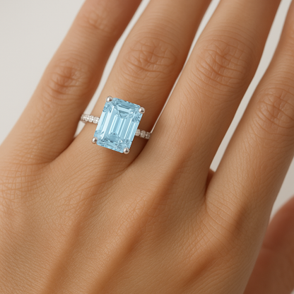 emerald cut aquamarine and diamond engagement ring