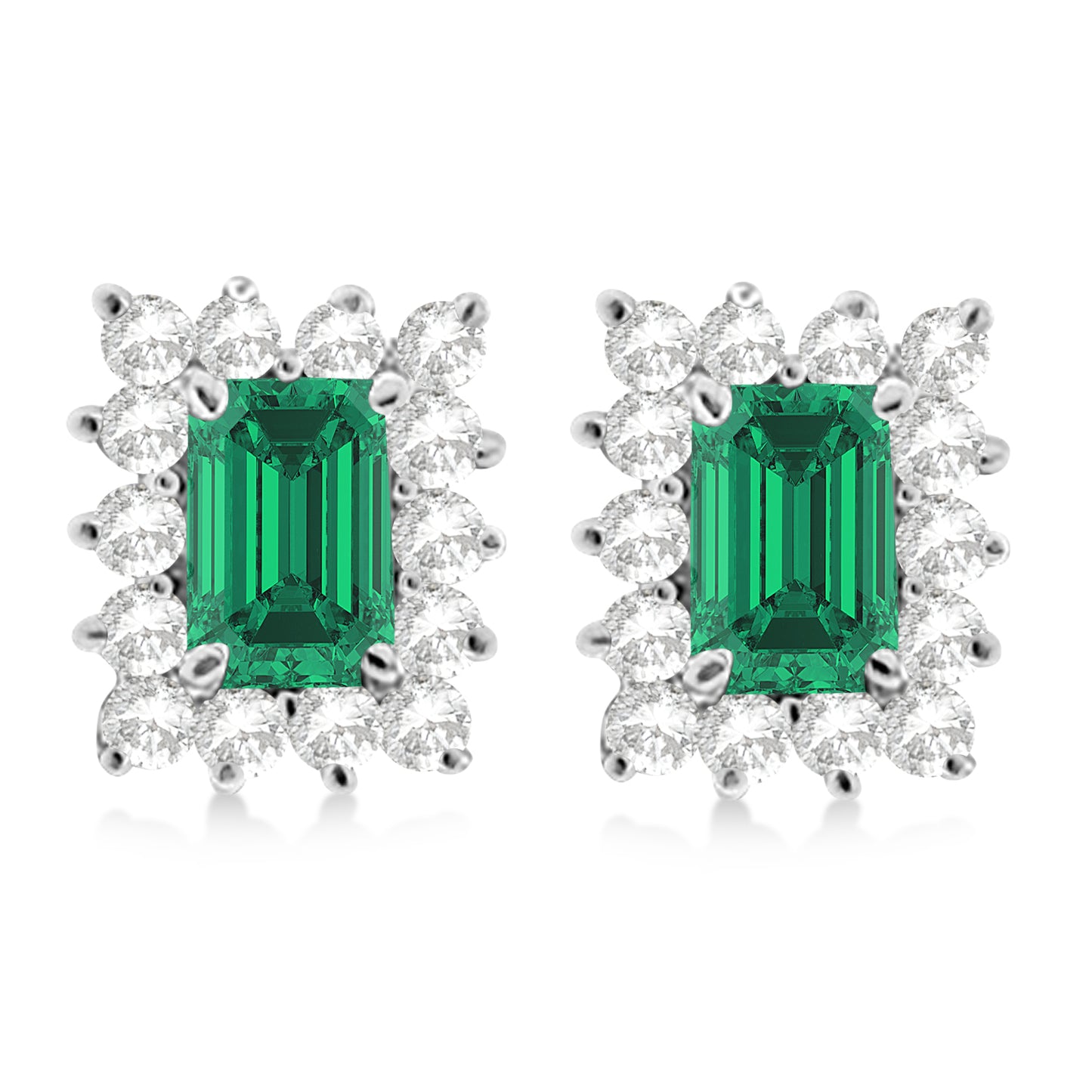 emerald cut emerald and diamond stud earrings
