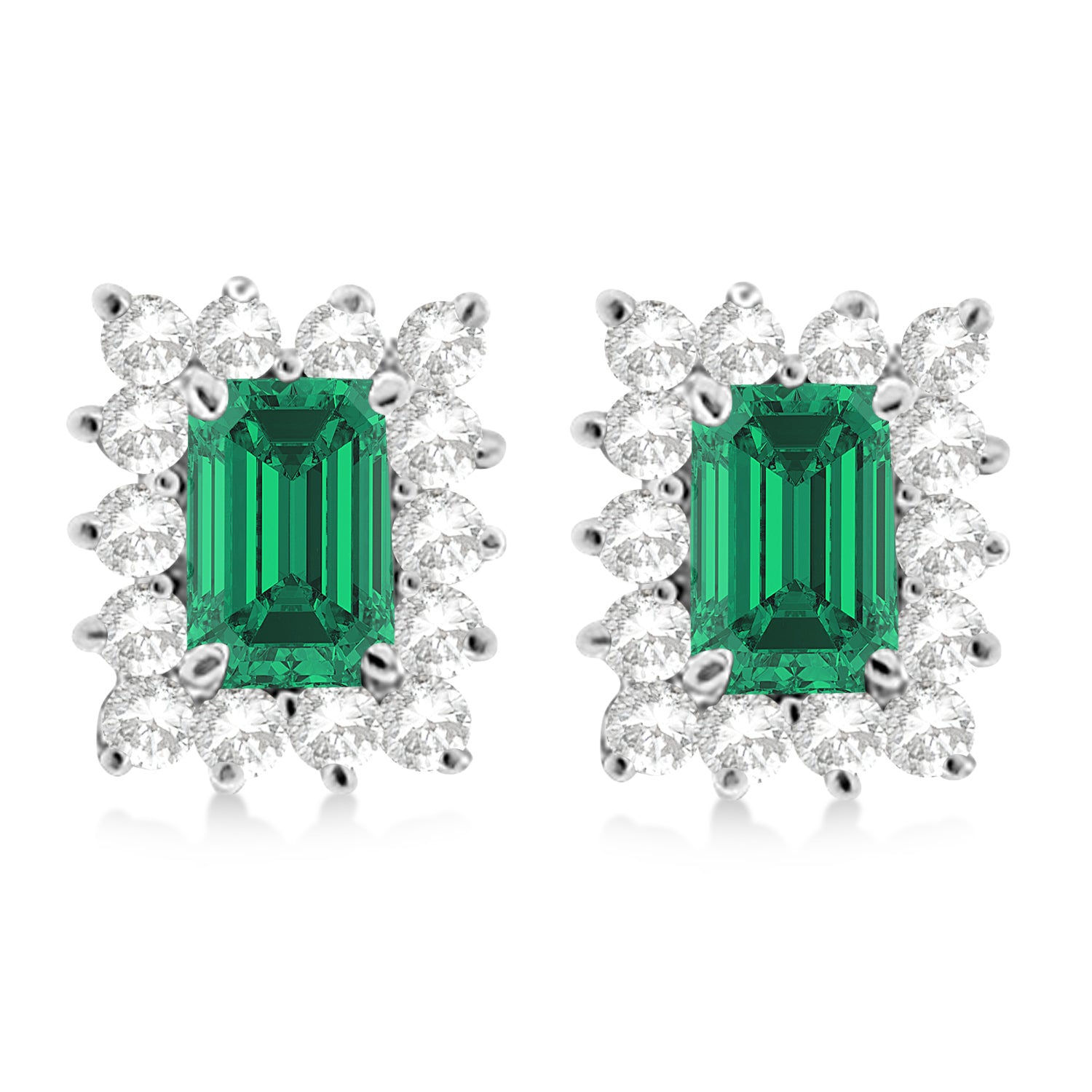 emerald cut emerald and diamond stud earrings